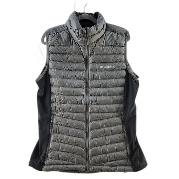 Columbia Gray Black Light Weight Warm Puffer Vest City Front Zip Pocket Size L - Picture 1 of 7